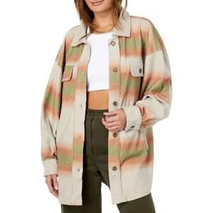 NWT Free People Ruby Shacket Jacket Distressed Oversized L Elbow Patches Cozy